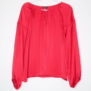 Vince‎ Camuto Blouse Size Large Pink Blouson Sleeve Rumple Peasant Keyhole Neck